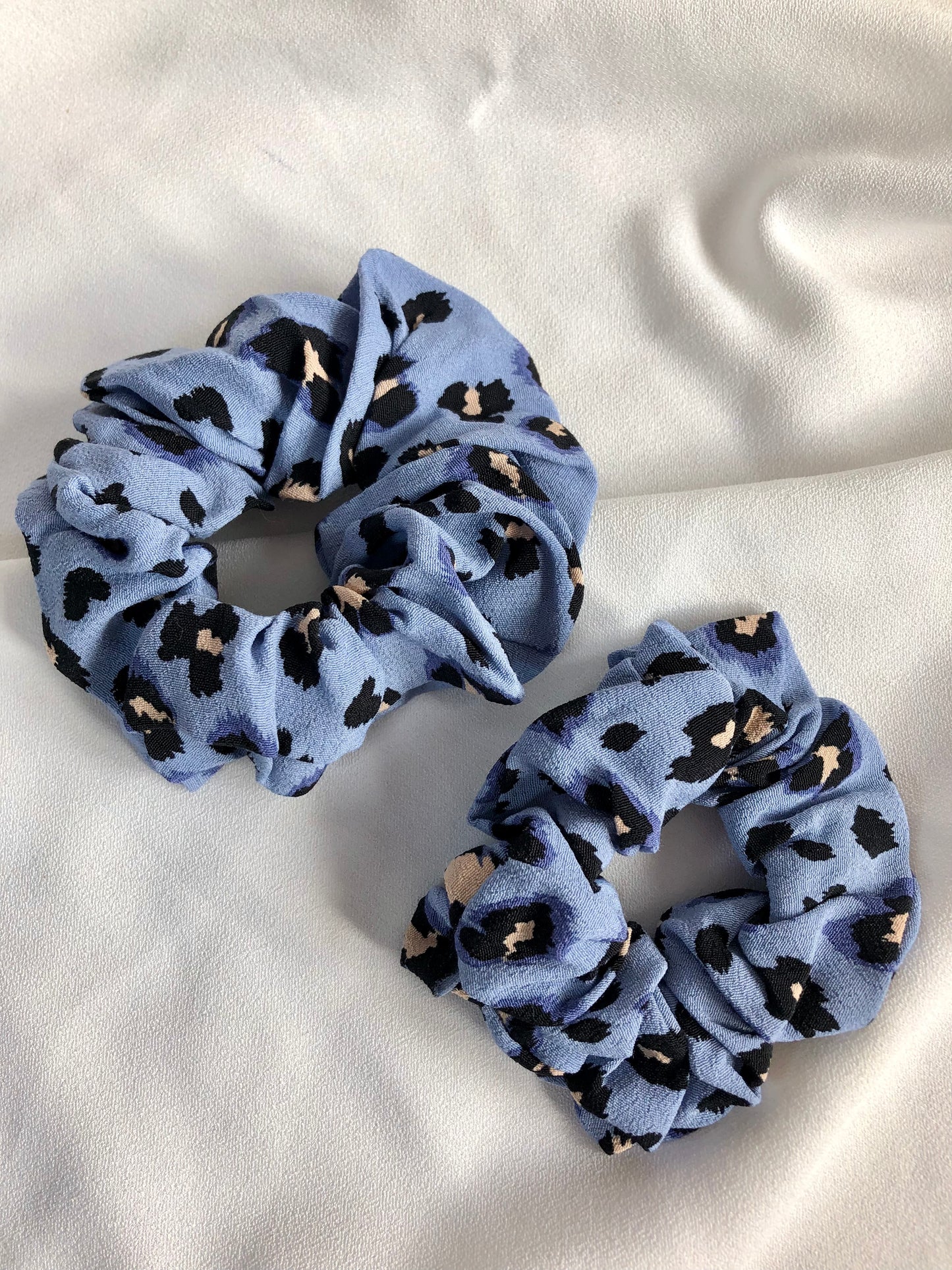 Perrywinkle Blue & Nude Leopard Print Hair Scrunchie - deadstock - choose size