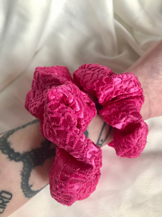 Hot Pink Textured Lace Hair Scrunchie - choose size
