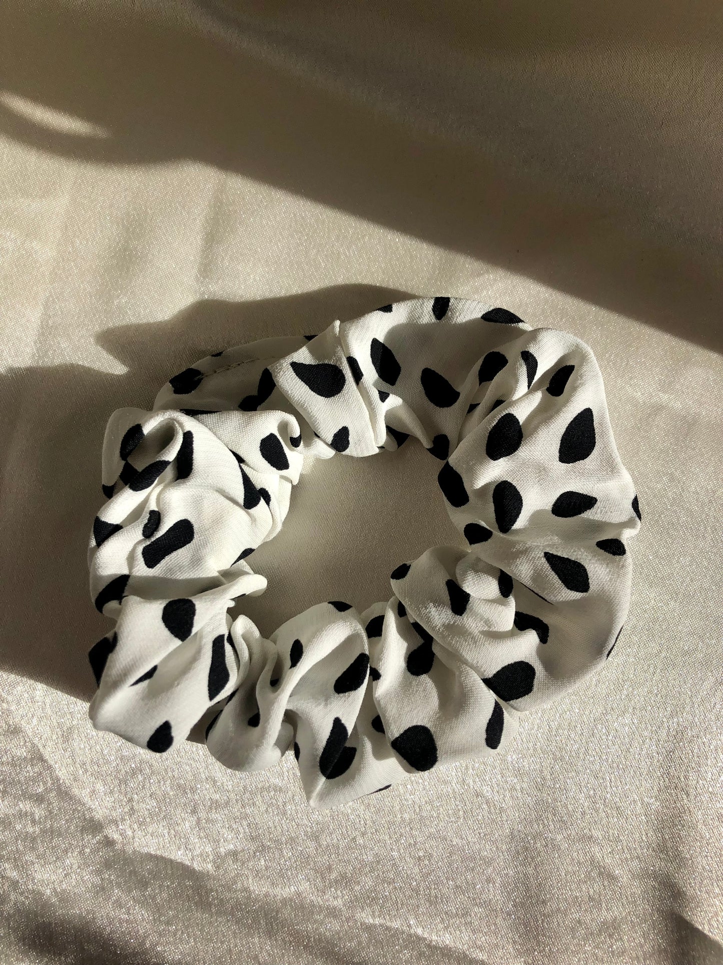 White with Black Spot Print Scrunchie - choose size