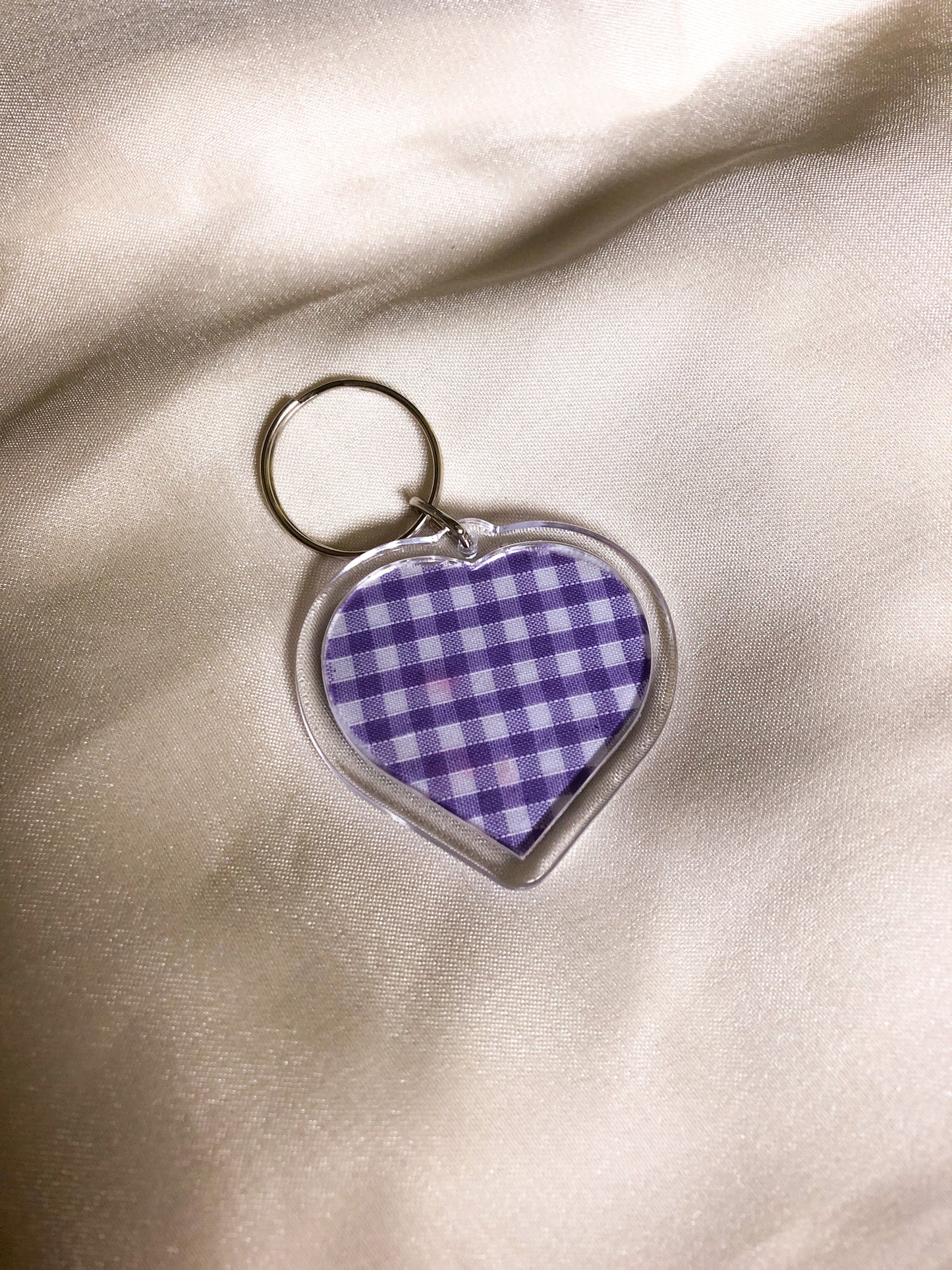 Heart Shaped Keyring - Lilac Leopard - Upcycled - Duo Design