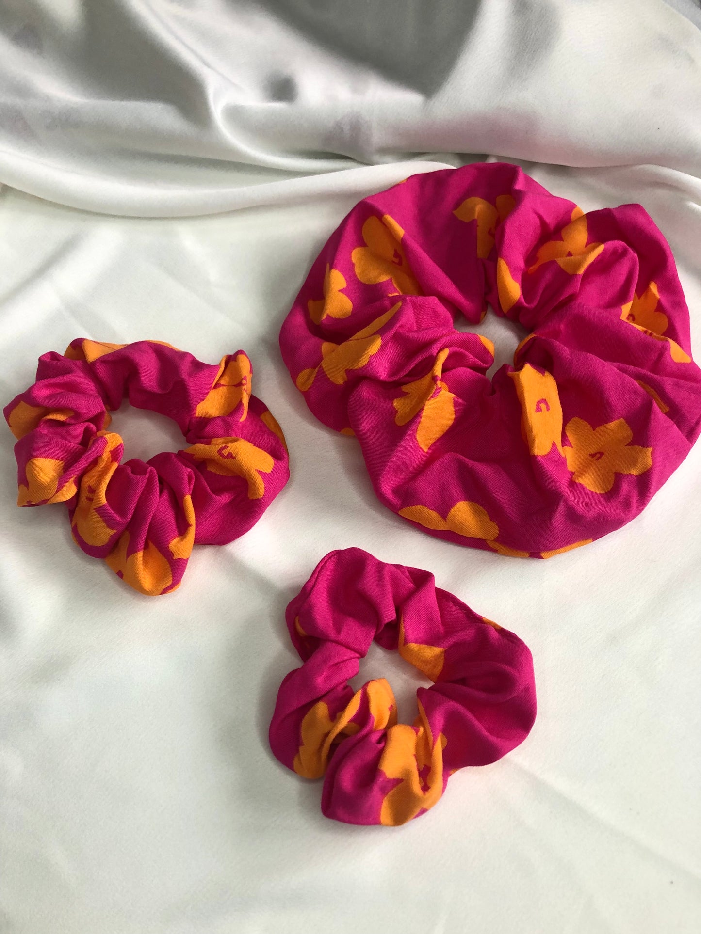 Pink and orange floral scrunchie - choose size