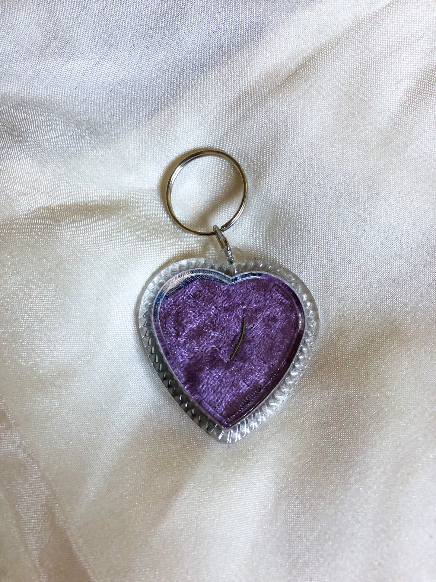 Heart Shaped Keyring - Lilac Leopard Jungle - Upcycled - Duo Design