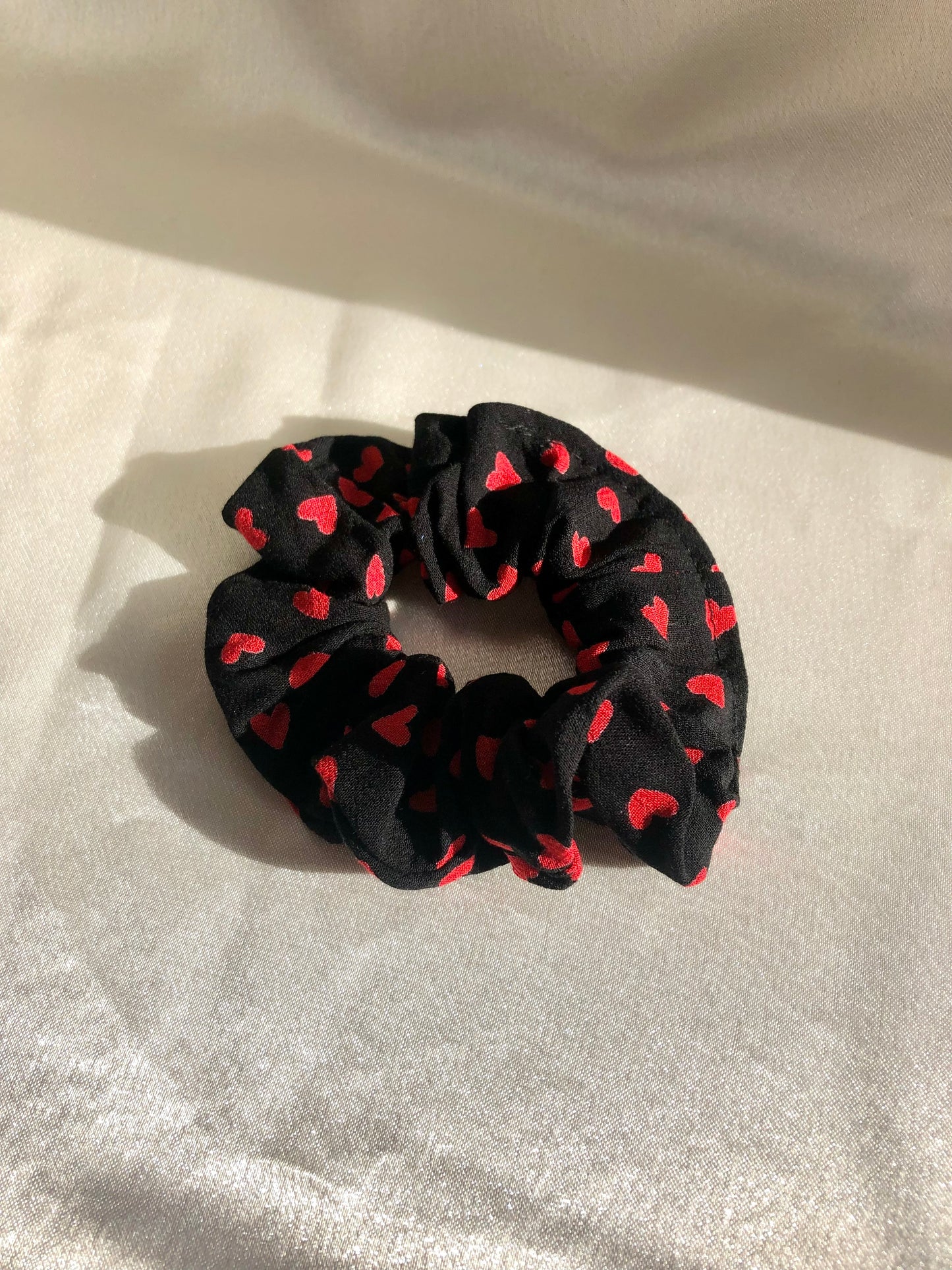 Black with Red Heart Print Scrunchie - choose size