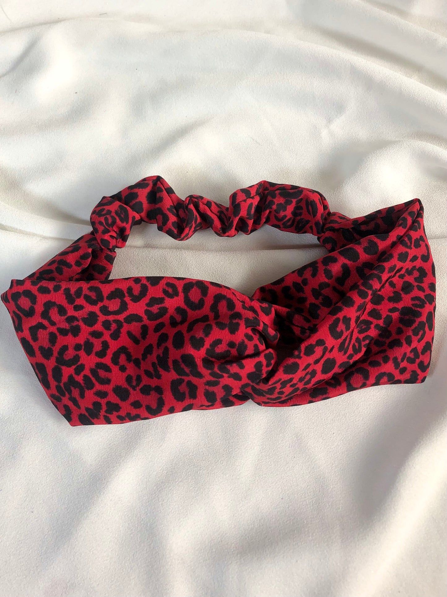 Red Leopard Print Stretch Headband - deadstock